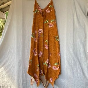 Button floral maxi dress with front tie and dots